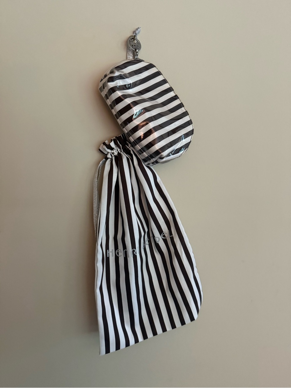 Henri Bendel Striped Black & White Women's Drawstring Bag and Pouch